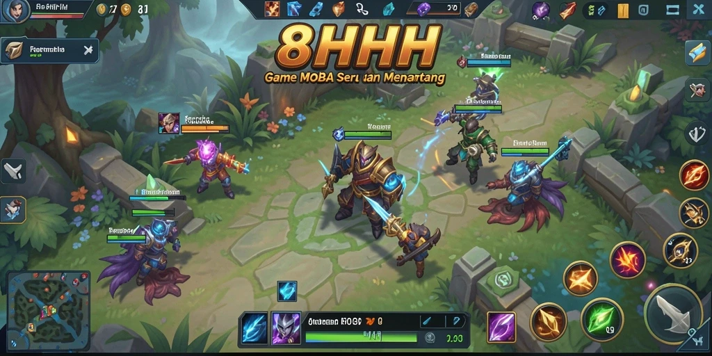 Tangkapan layar gameplay seru dari 8HHH di arena MOBA.
