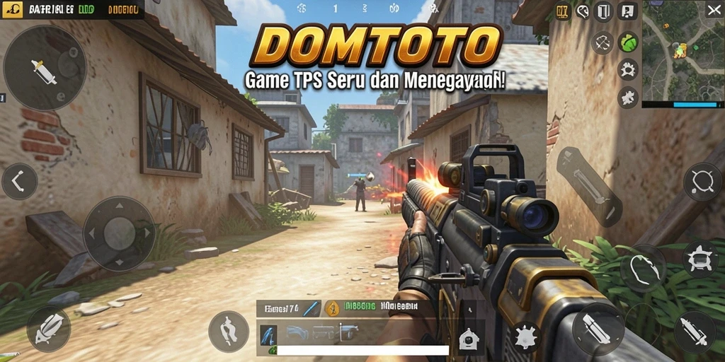 Screenshot DOMTOTO menampilkan aksi pertempuran yang mendebarkan dalam gameplay TPS.